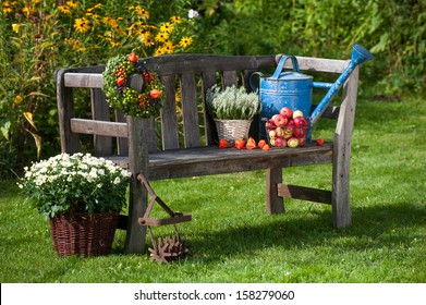 Garden Bench With Autumn Decoration