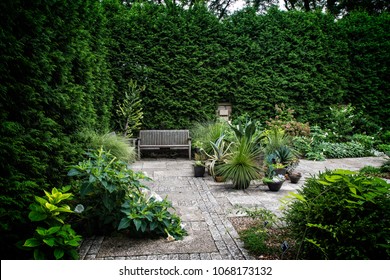 Garden Bench In Courtyard