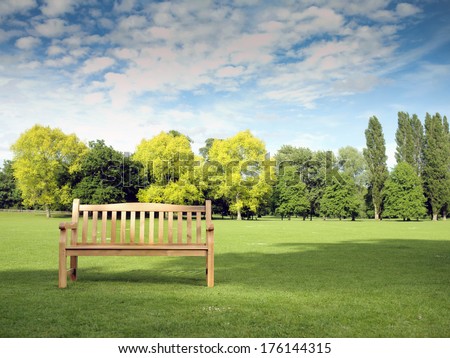 Garden Bench in park with trees
