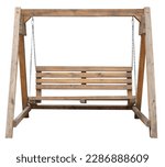 Garden bench seat wooden porch swing bench with metal chain, with armrests and backrest solid wood leisure rocking chair swing hanging chair. Outdoor furniture isolated on white background