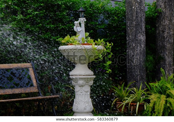 Garden Bench White Painted Fountain Stock Photo Edit Now 583360879