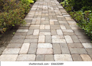 Garden Brick Pavers Path Walkway With Basket Weave Pattern