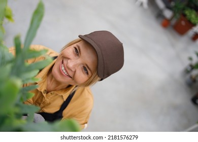 Garden Center Worker Examining A Green Plant