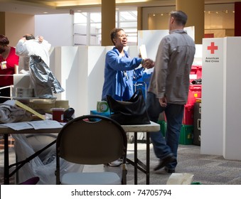 GARDEN CITY, NY - APRIL 3, 2011:  In The Wake Of The Devastation In Japan, American Red Cross Blood Drive For Disaster Relief In Garden City, New York In Roosevelt Field Mall.