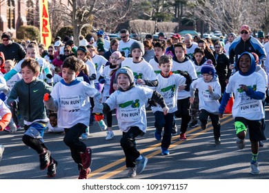 Garden City, NY, USA - 24 March 2018: Kids Fun Run Start At The Run For Tomorrows Hope Foundation 5K, To Support Catholic Education On Long Island.