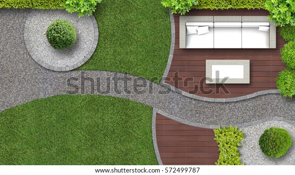 garden\
design in top view including garden\
furniture