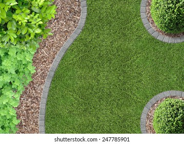 Garden Detail In Aerial View With Bark Compost