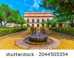 Garden in front of Villavicencio palace at Jerez de la Frontera in Spain