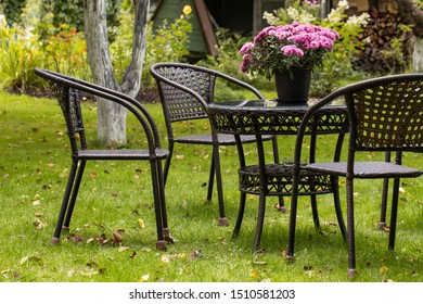 Garden Furniture Table Chairs Garden Cottage Autumn Flowers On The Table