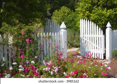 Garden Gate With White Picket Fence