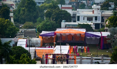 A Garden Getting Decorated For Wedding Celebrations In India After COVID Lockdown.