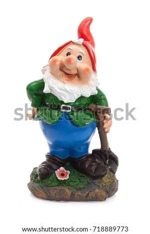 Garden Gnomes isolated on white background, simple figurines to decorate your garden with spade