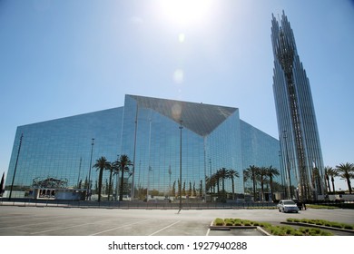 Garden Grove, California - USA - February 25, 2021: Christ Cathedral, formerly the Crystal Cathedral, is an American church building of the Roman Catholic Diocese of Orange Ca. Easily seats 2,248. 