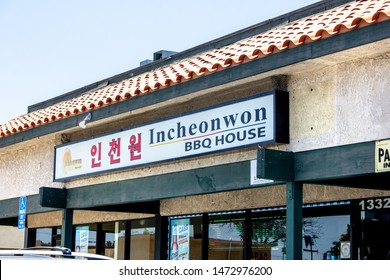 Garden Grove, California/United States - 07/04/19: A Store Front Sign For The Korean BBQ Restaurant Known As Incheonwon BBQ House, In Korea Town,