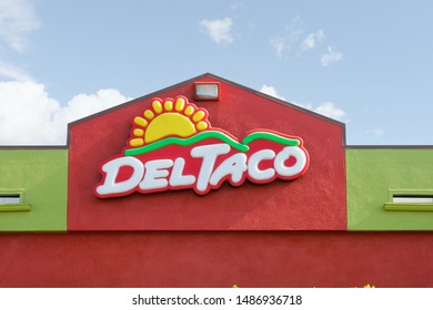 Garden Grove, California/United States - 07/28/2019: A Store Front Sign For The Tex Mex Restaurant Chain Known As Del Taco