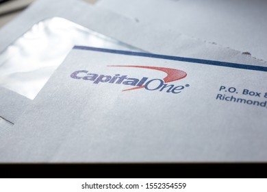 Garden Grove, California/United States - 09/22/2019: A Closeup Of The Capital One Logo On A Piece Of Mail.