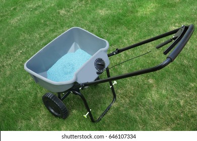 Garden Lawn Seed In Spreader On The Lawn