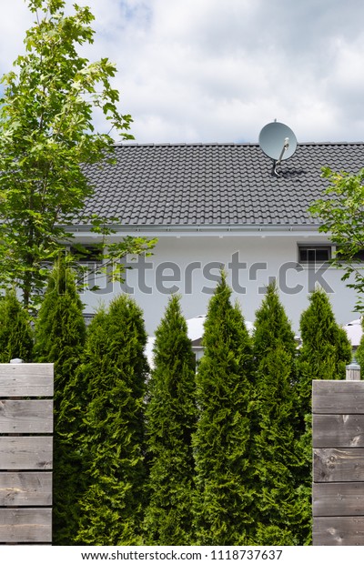 garden outdoor fence divider wooden and green\
in south germany rural\
countryside