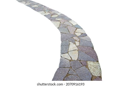 the garden path, lined with natural stone of gray and pink color, is isolated on a white background