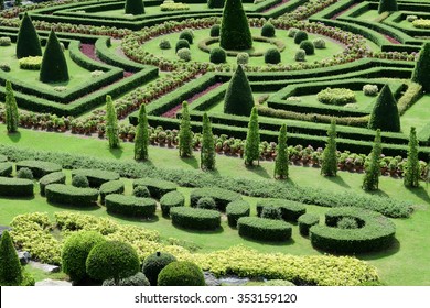 Garden Path With Topiary Landscape Background