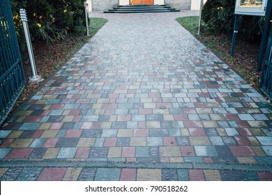 Garden Patio In Backyard Stone Brick Pavers Hardscape Layout Design Top View