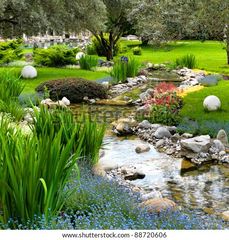 garden with pond in asian style