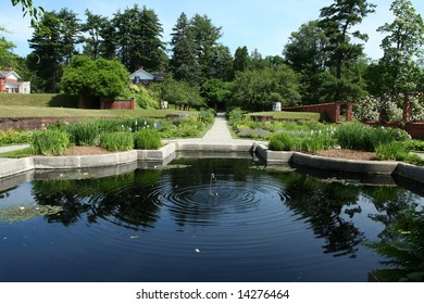 Garden And Pond At Vanderbilt Mansion In Hyde Park, NY.