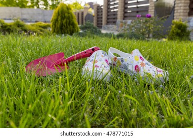 Garden Shoes On The Lawn 