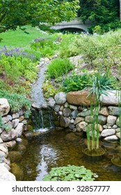 garden with stream and small waterfall - Shutterstock ID 32857777