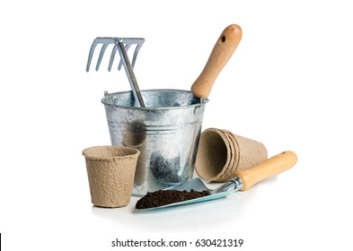 Garden tools for planting, isolated on white - Shutterstock ID 630421319