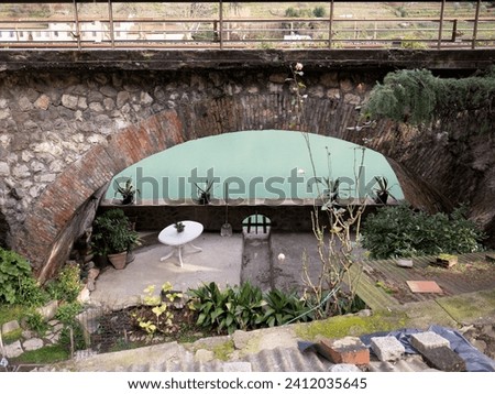 garden under bridge in Borgo a Mozzano,Italy