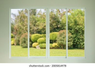 garden view outside through the window