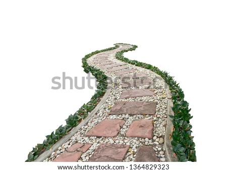 Garden walkway covered with stone isolated on white background. This has clipping path. 
