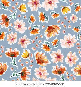 Garden Watercolor Floral Seamles Pattern, Hand painted Watercolor, Wildflowers, Twigs, Leaves, Buds. Design for fashion , fabric, textile, wallpaper, cover, web , wrapping and all prints  - Shutterstock ID 2259395501