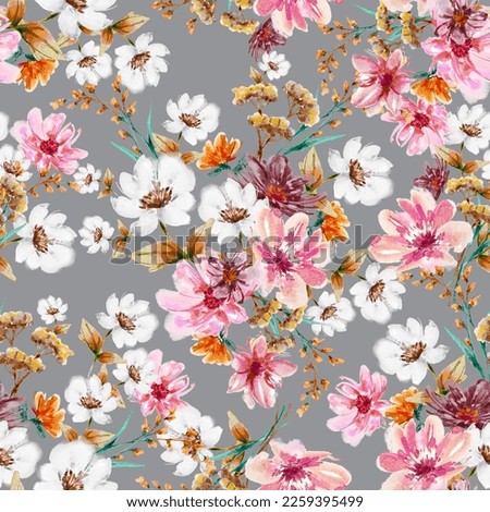 Garden Watercolor Floral Seamles Pattern, Hand painted Watercolor, Wildflowers, Twigs, Leaves, Buds. Design for fashion , fabric, textile, wallpaper, cover, web , wrapping and all prints 