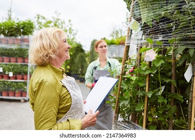 Gardener In The Garden Center With A Checklist When Taking An Inventory Or Checking A Delivery