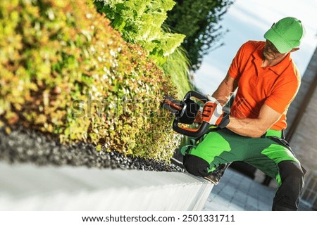 Similar – Image, Stock Photo Hedge pruned Worker air