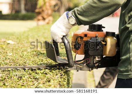 Similar – Image, Stock Photo Hedge pruned Worker air