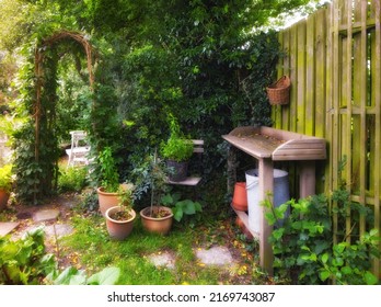 Gardeners Corner. A Gardeners Corner In A Domestic Garden.