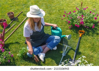 Garden,gardening Home. Girl Replanting Green Pasture In Home Garden.agriculture,indoor Garden,room With Plants Banner Potted Green Plants At Home, Home Jungle,Garden Room Gardening, Plant Room