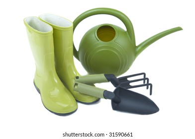 Gardening Boots Tools On White Background Stock Photo 31590661 ...