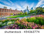 Gardens at Christopher Columbus Waterfront Park in the North End of Boston, Massachusetts.