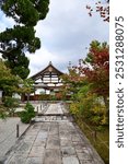 The gardern view of Nonomiya Shrine, Kyoto, Japan at autumn. A Shinto shrine in the Arashiyama district, close to its bamboo forest. Nature and travel concept. 