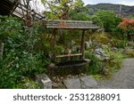 The gardern view of Nonomiya Shrine, Kyoto, Japan at autumn. A Shinto shrine in the Arashiyama district, close to its bamboo forest. Nature and travel concept. 