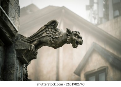 Gargoyle statue, chimeras, in the form of a medieval winged monster, from the royal castle in Bana hill, tourism site in Da Nang, Vietnam. Gothic old vintage gargoyle in a french village near Danang - Powered by Shutterstock