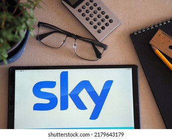 Garham, Bavaria, Germany - July 18, 2022: In This Photo Illustration, Sky UK Limited Logo Seen Displayed On A Tablet.