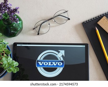 Garham, Bavaria, Germany - July 4, 2022: In this photo illustration Volvo Car Corporation logo seen displayed on a tablet