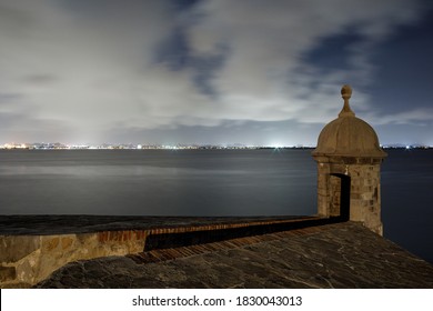 Garita From Old San Juan Puerto Rico At Night Sea And City View Landscape In Summer 2020.