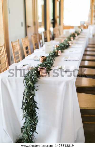 Garland Greenery On Table Wedding Reception Stock Photo Edit Now