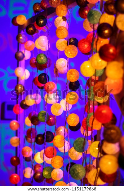 Garlands Colored Lights Glow Dark Room Stock Photo Edit Now